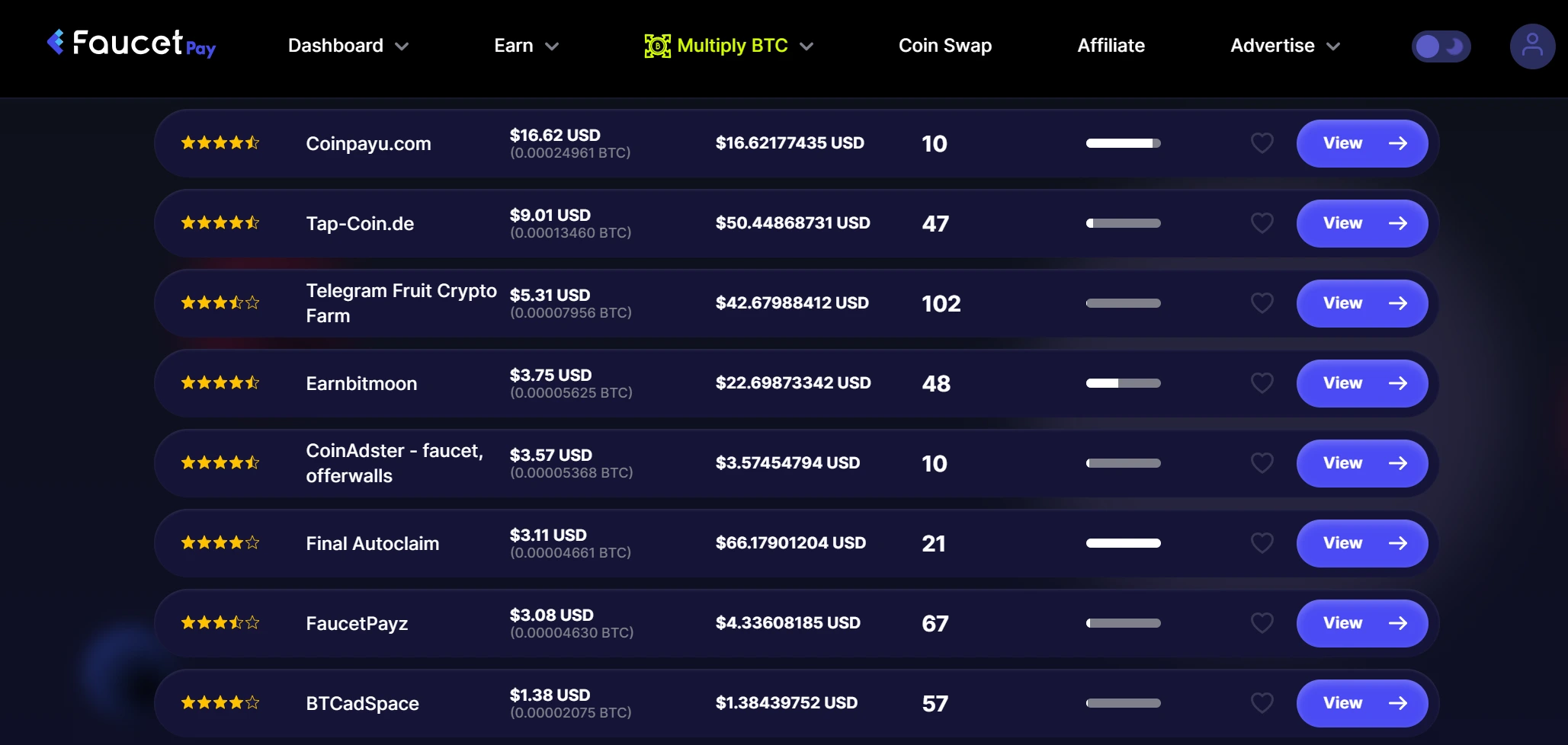 Available faucets on faucetpay.io - first type of crypto tasks