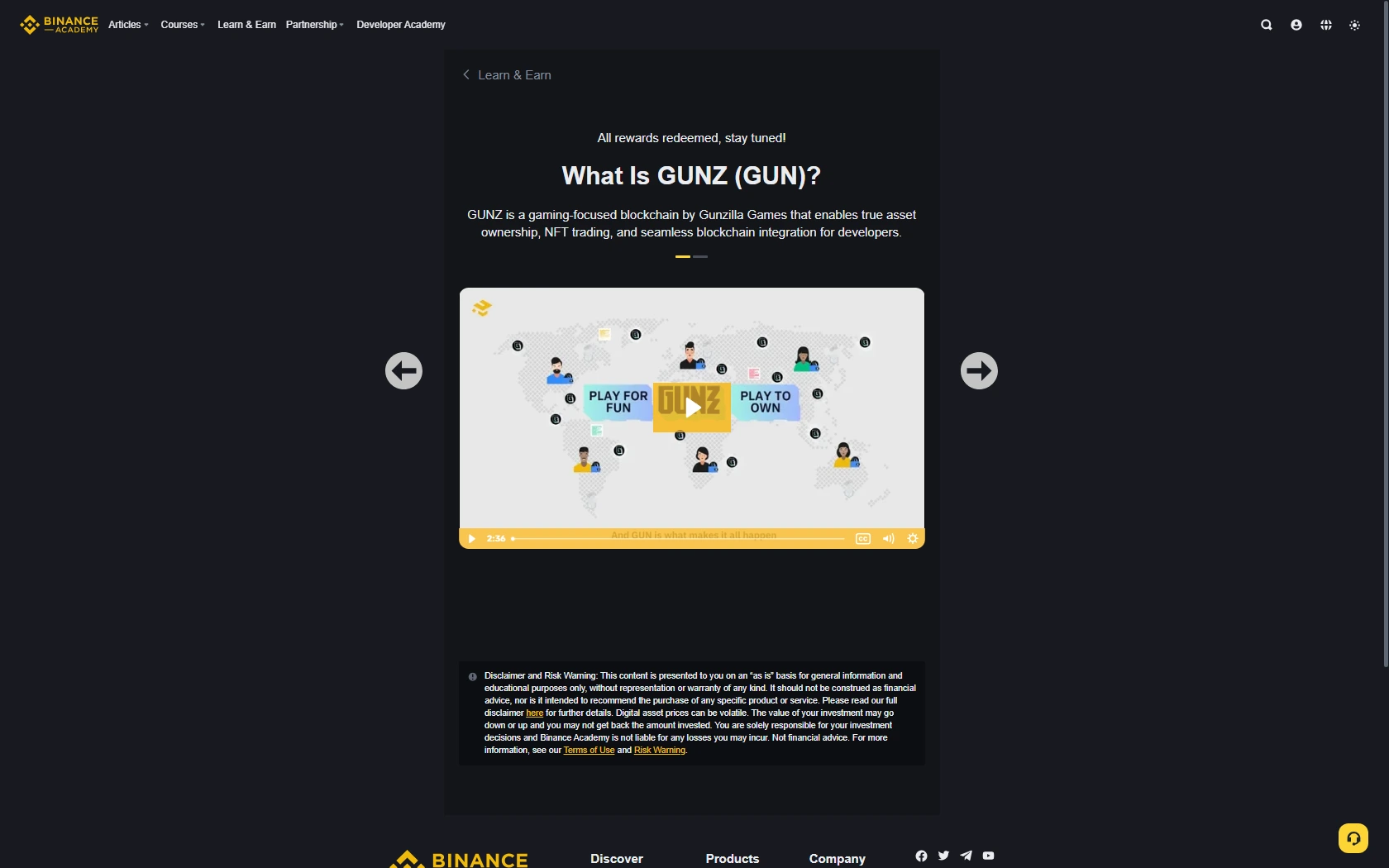 Binance Learn and Earn screenshot