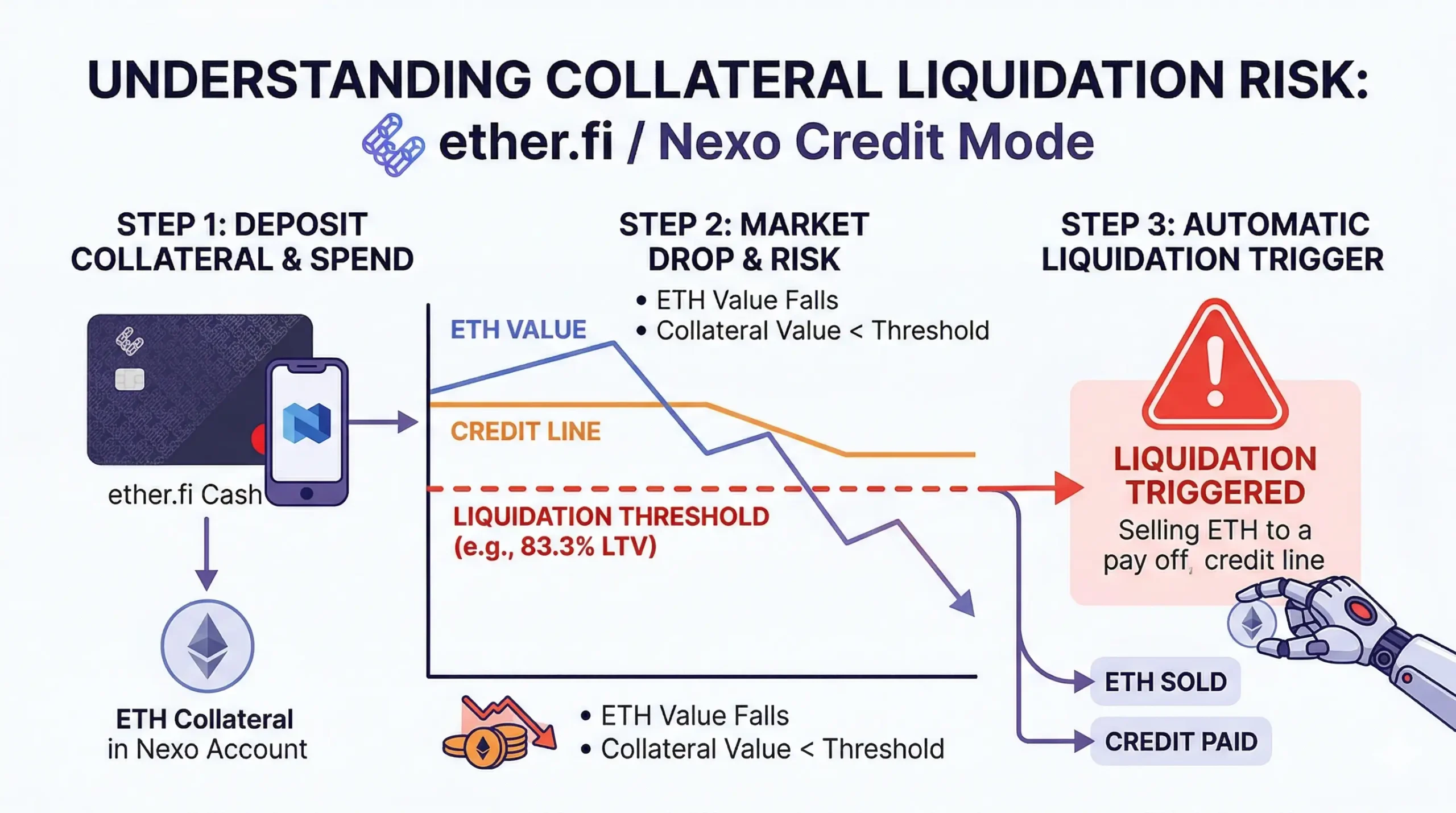 An illustration of the collateral liquidation risk concept for ether.fi/Nexo credit mode cards