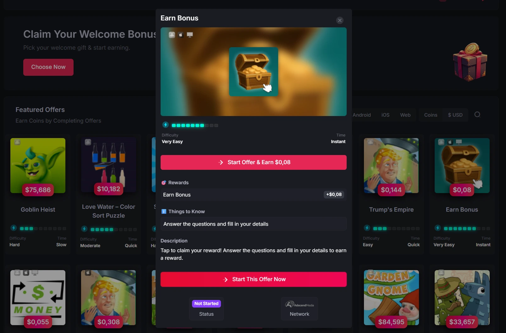Game review on Cointiply (App testing crypto task)