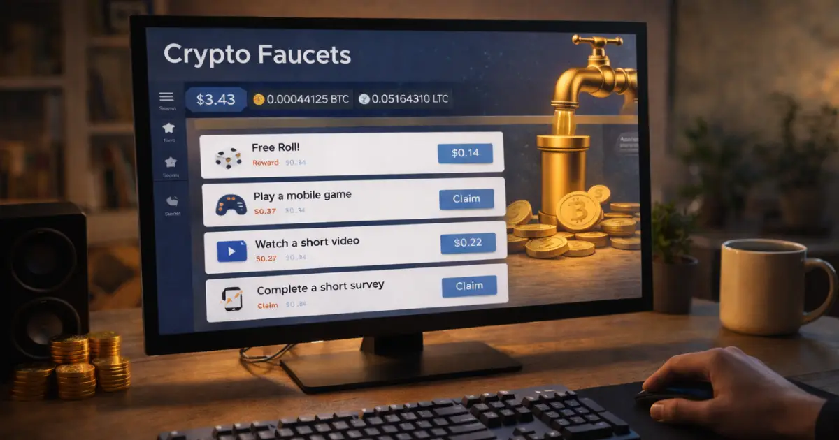Crypto Faucets on the desktop computer with the earnings