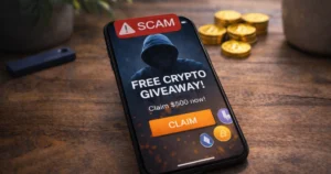 Free Crypto Earning Scams - phone with the fake free giveaway