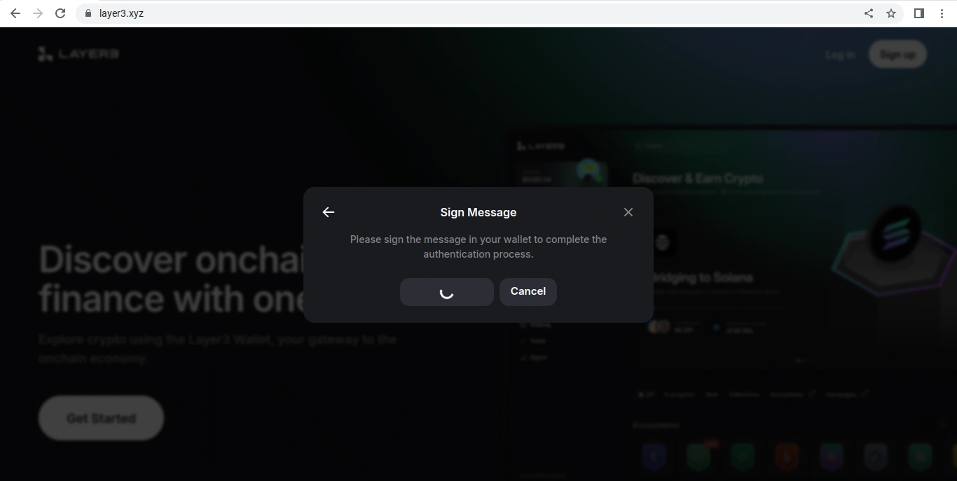 Layer3 sign-in message