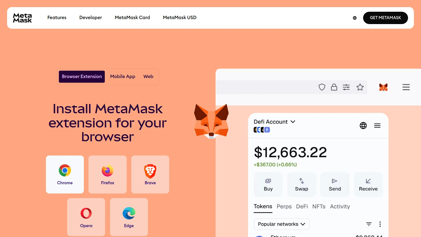 Metamask wallet homepage screenshot