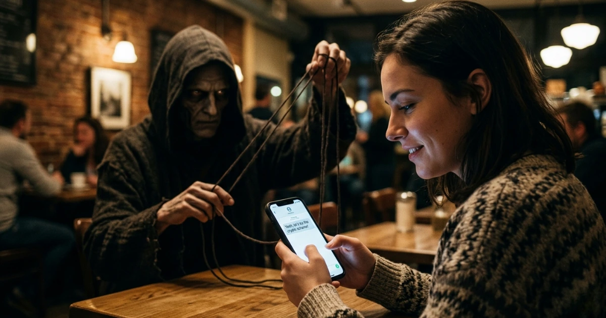 Pig Butchering Scam - A person chatting on a smartphone with a friendly attractive profile