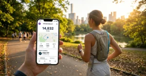 Move to Earn Apps - woman running in the park with the M2E app