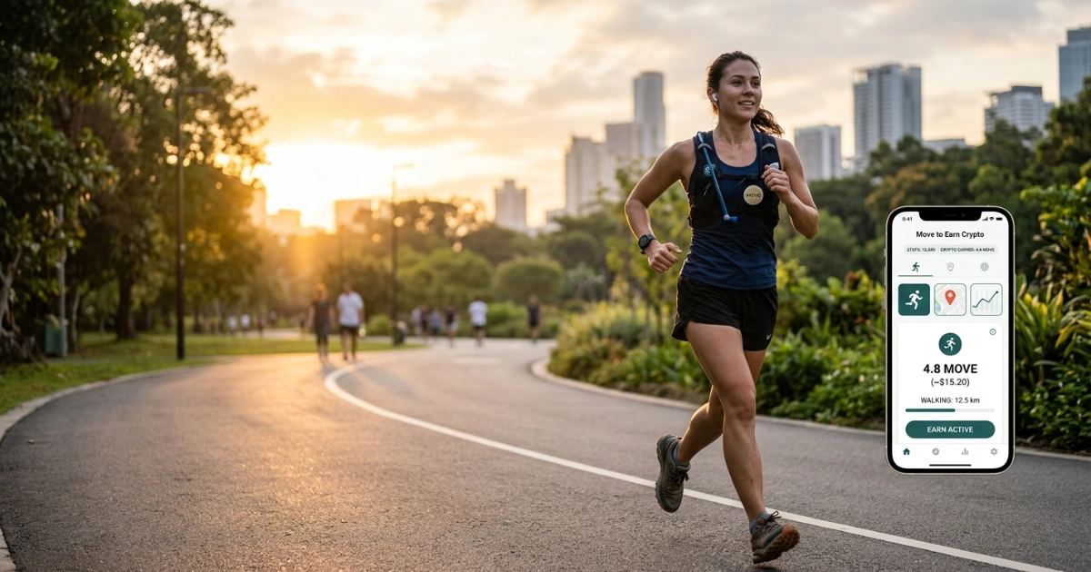 Move to Earn Crypto - woman running with the M2E app