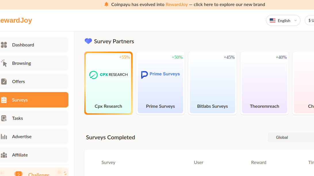 RewardJoy available surveys