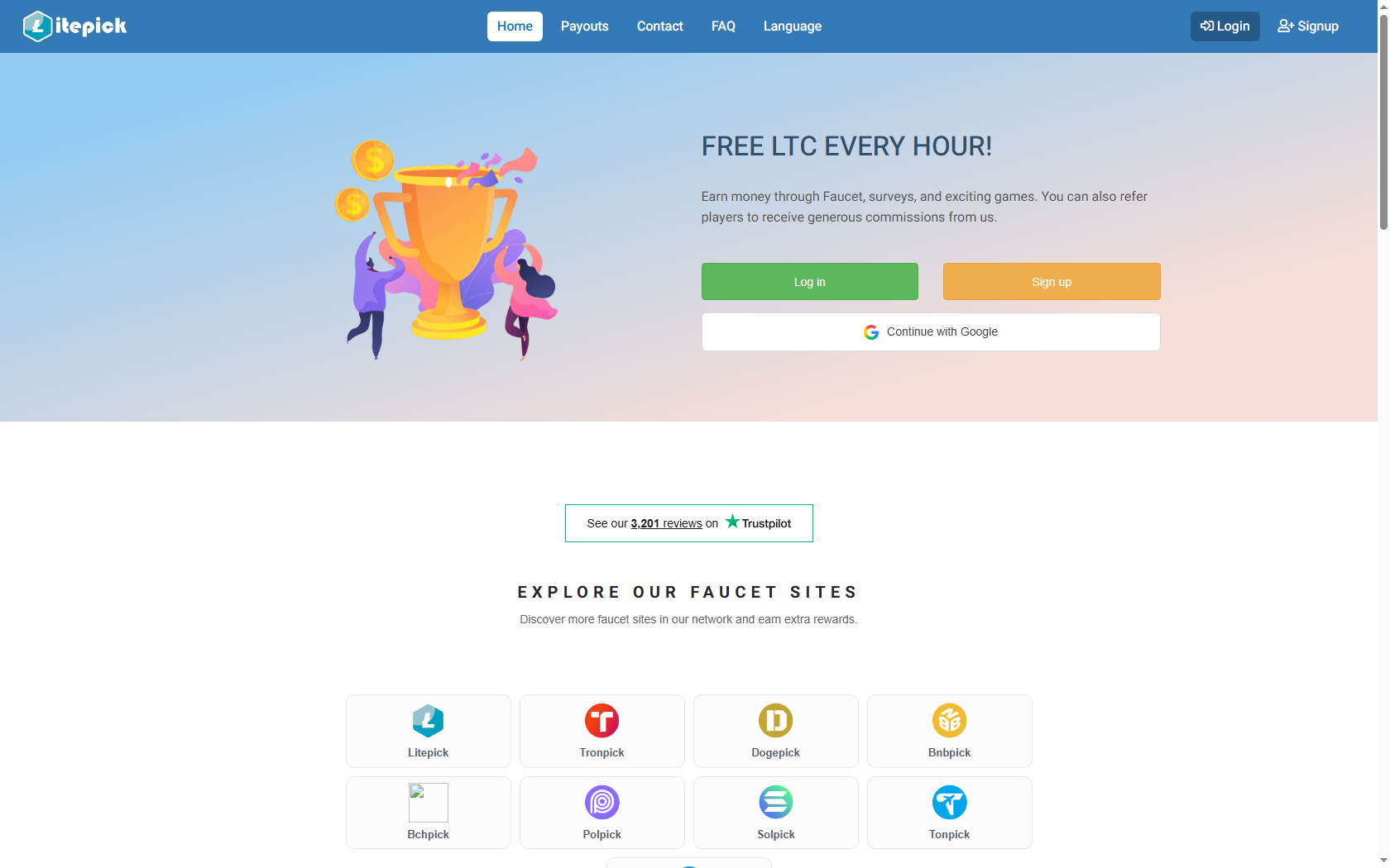 Litecoin faucet homepage